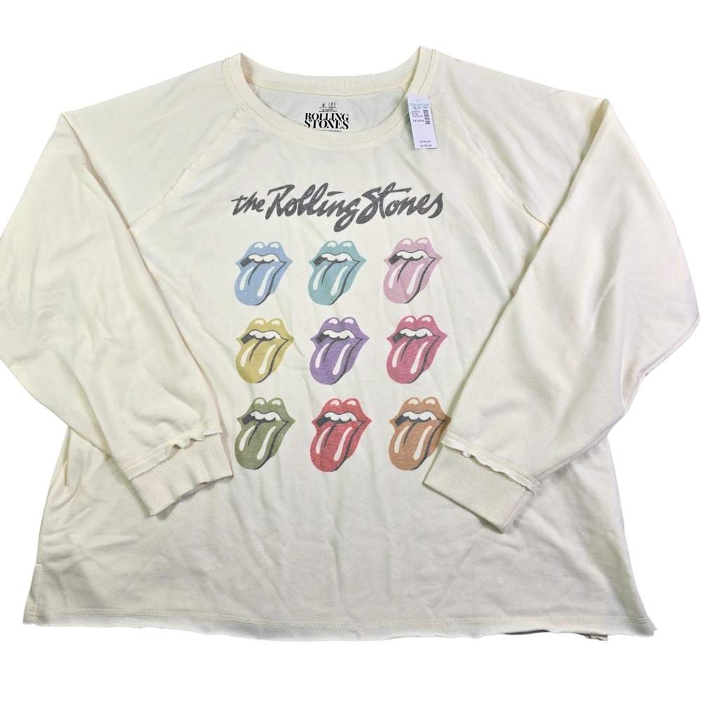 Rolling Stones Sweatshirt Womens XXL Cream Graphic Band Tee Soft Lightweight NWD